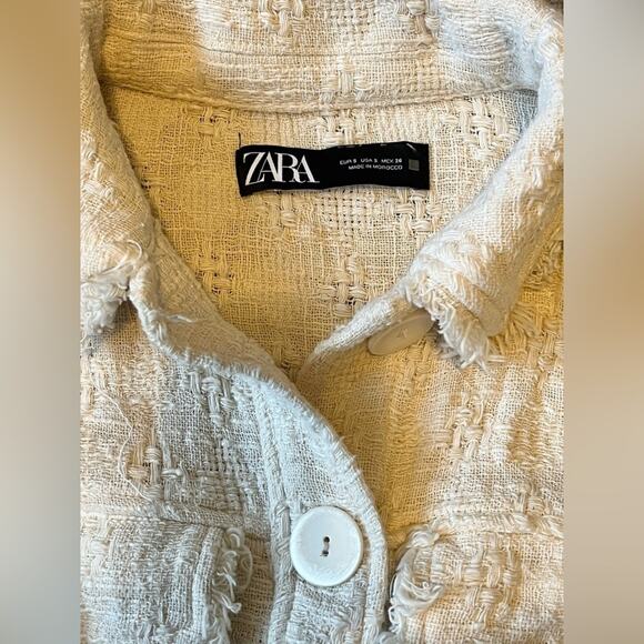 Zara Coastal Boho Tweed Fringe Oversized Button Down Shirt Jacket Size Small - Picture 7 of 7